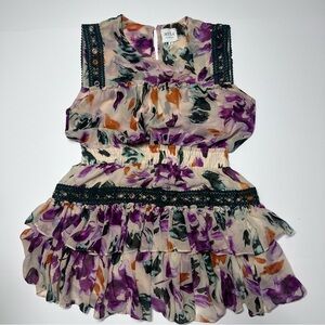 Misa Los Angeles Floral Mini Dress with Lace and Grommet Details Sz Medium